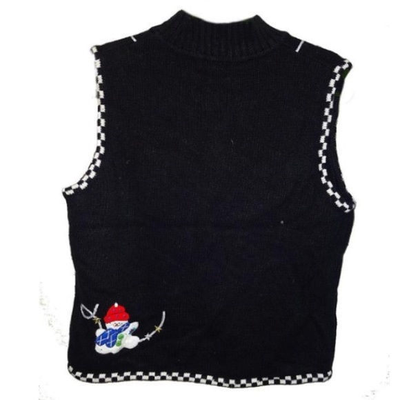 Ugly Christmas Sweater Winner Vest Large Checkerboard Trim Beads Appliqués - Picture 5 of 9